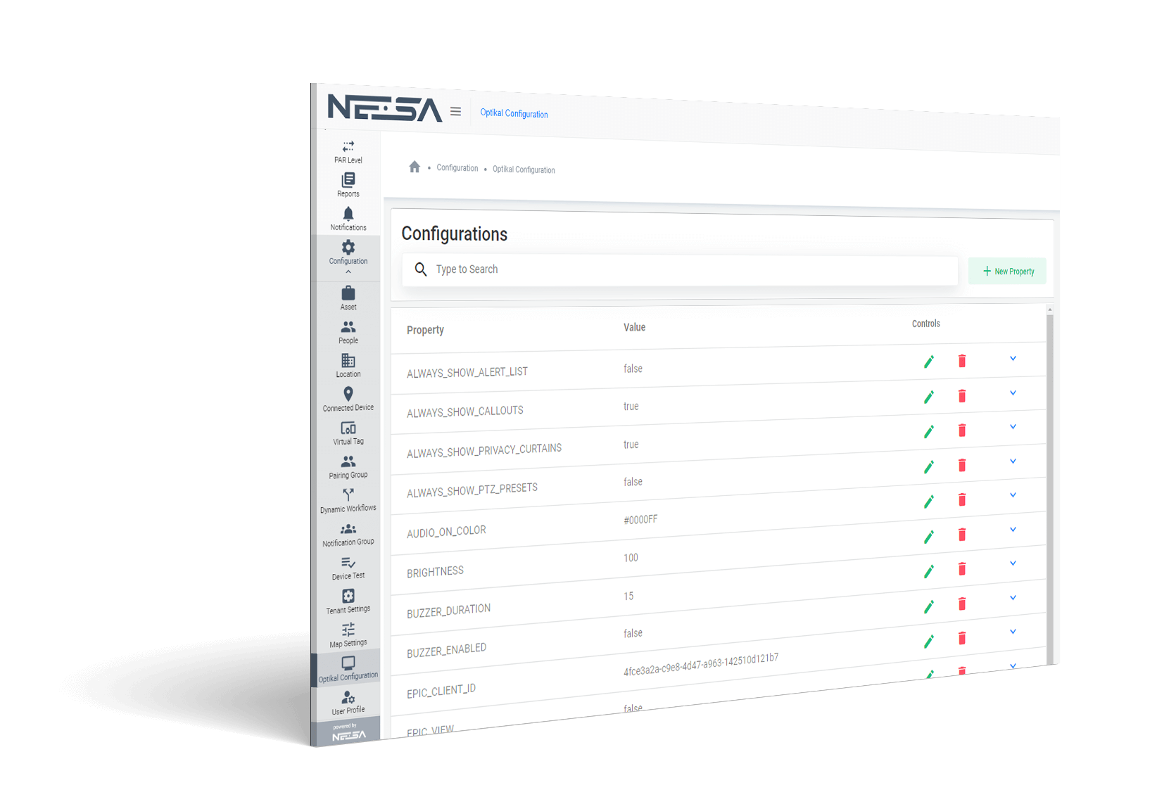 OptiKal™ AI configuration screen